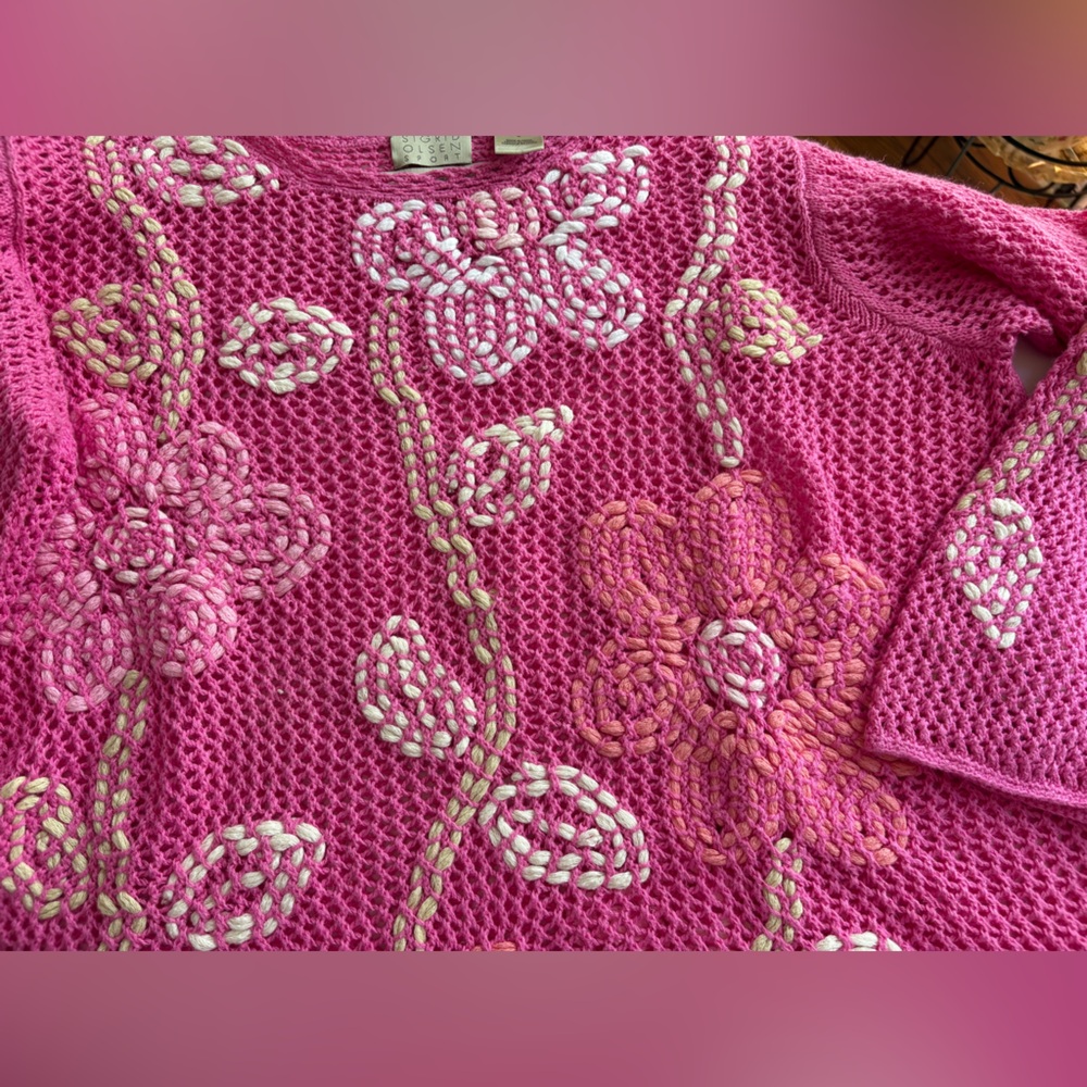Sigrid Olsen Pink Floral Knit Sweater - Picture 3 of 14